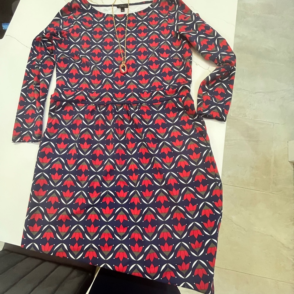 Talbots Red and Blue Long Sleeve Dress